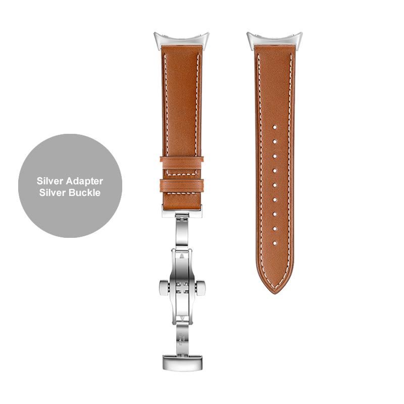 Кожаный ремешок с бабочкой для Google Pixel Watch Band Pixel Watch Ремешки для часов Браслет С адаптером (Серебристый/Черный/Розовое золото)