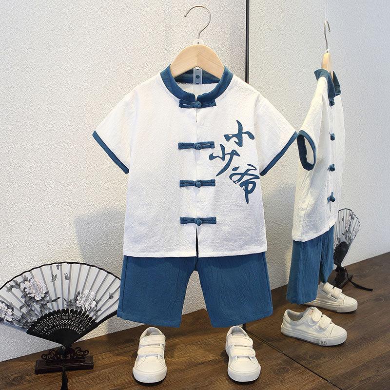 Летний костюм ханбок для мальчиков в стиле «цветение сливы», ретро-детский костюм в стиле Тан, летний костюм для мальчиков и детей в старинном стиле, из хлопка и льна, тонкая секция из пеньки в китайском стиле