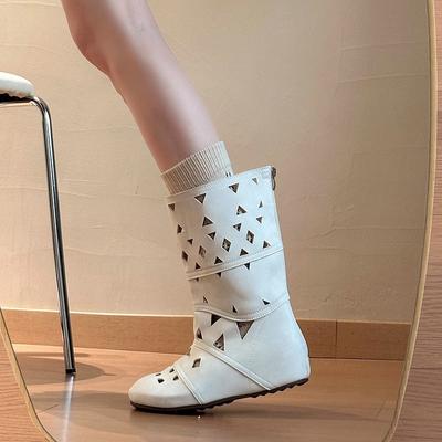 Срочное поступление~ Богемный нишевый дизайн, рыцарские ботинки с внутренней платформой, женские ажурные тонкие ботинки