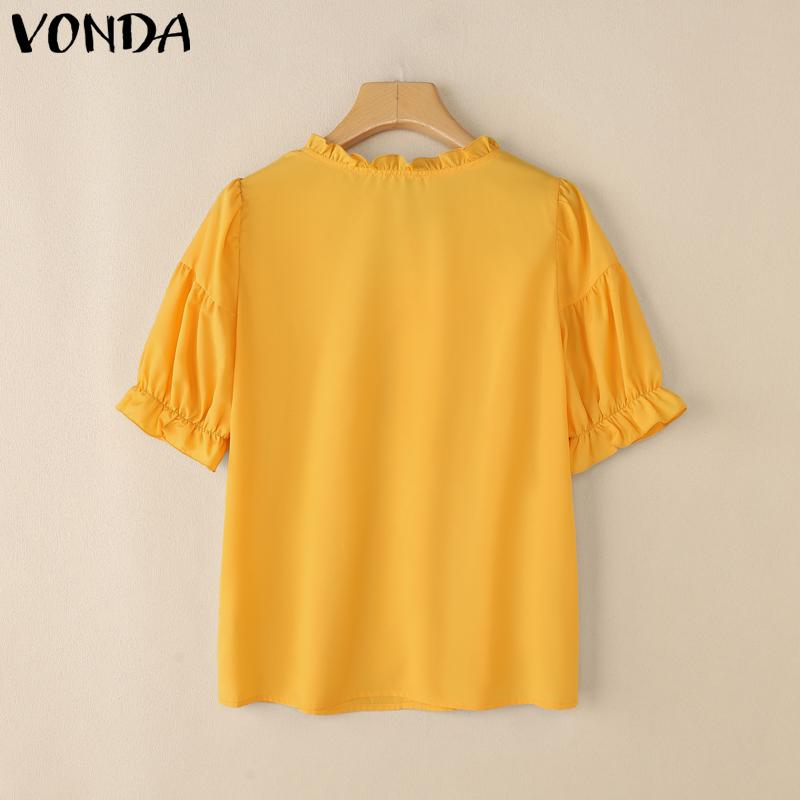 VONDA Женские летние блузки с короткими рукавами и оборками с круглым вырезом