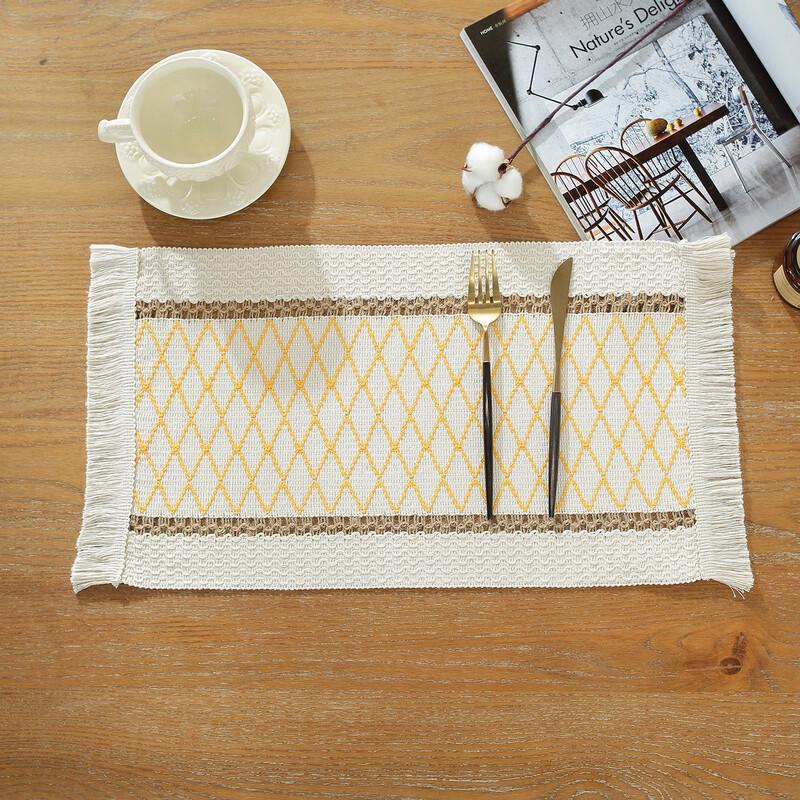Cotton Linen Woven Tassel Placemat