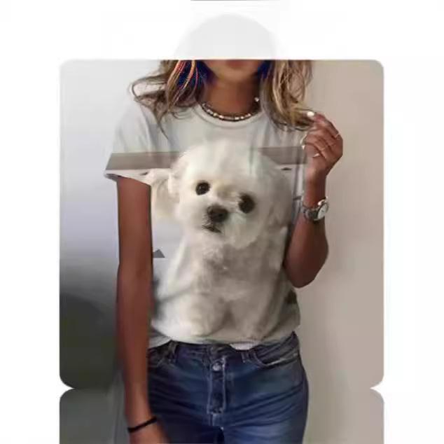 2024 New Women's T-Shirt Cute Puppy Pattern Printed Women's T-Shirt Extra Large Size T-Shirt Summer Ladies