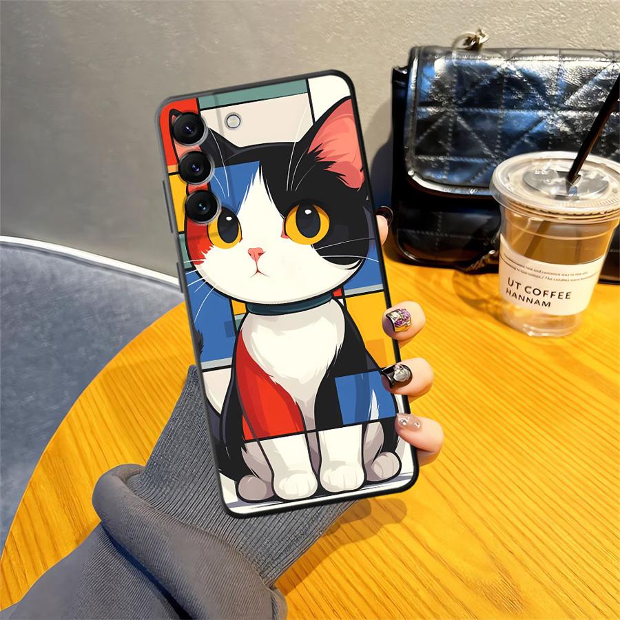 Черный Мягкий Чехол для Телефона для Samsung Galaxy A50 A17 A06 A20 A13 A70 A30 A15 A10 A12 A05 A04 A40 A16 Мультяшный Кот