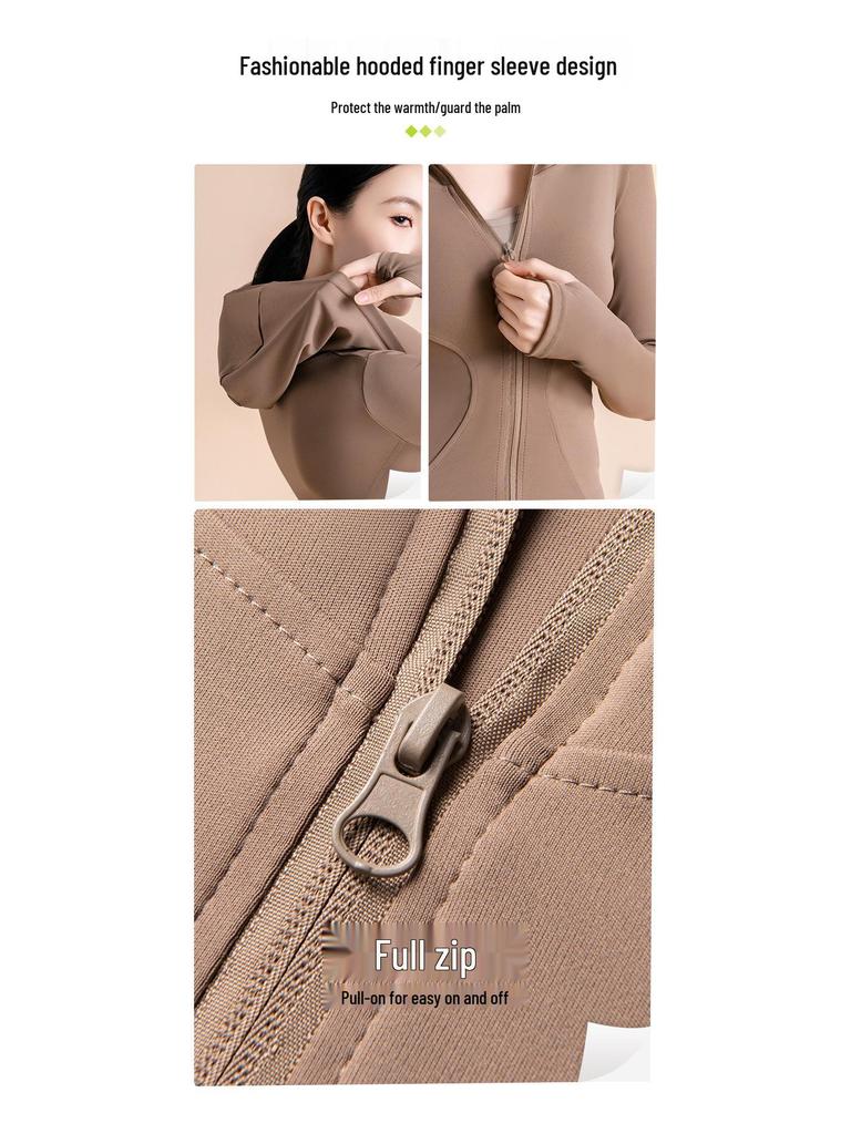 Высокоэластичный облегающий кардиган для йоги с капюшоном - Ветрозащитная фитнес-куртка для бега, велоспорта и йоги