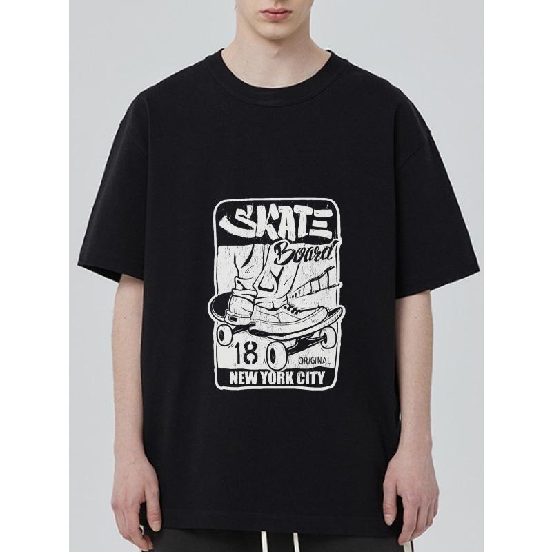 Черная футболка со скейтом, дизайн скейта с текстом New York City и оригинальным принтом 180 для уличной одежды и повседневной носки