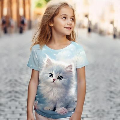 Летний топ с круглым вырезом и принтом в виде 3D животных, кошек и лисы, модные повседневные футболки с короткими рукавами для девочек