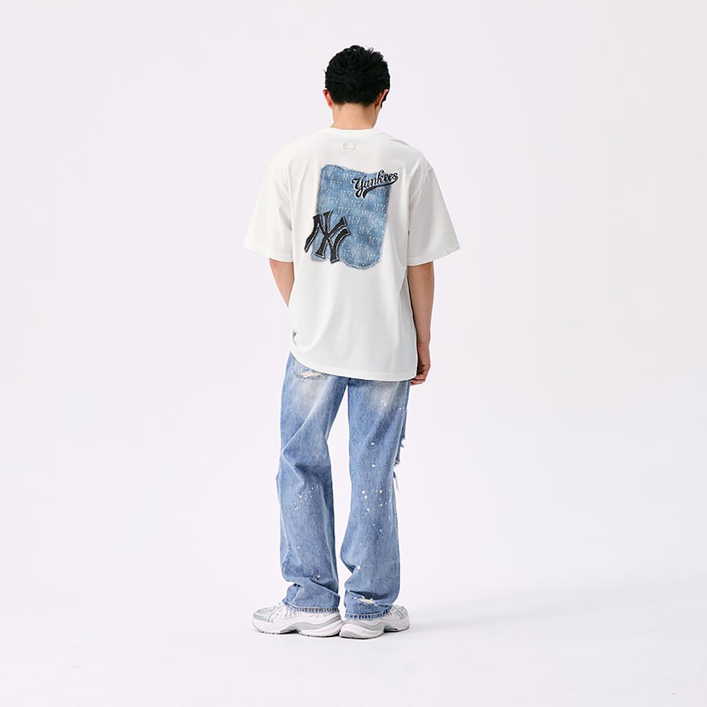 New MLB MONOGRAM Collection New York Yankees SS25 T Shirt Unisex Ivory 3ATSM1053-50IVS