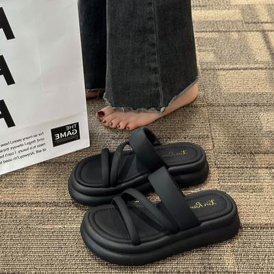 Модные домашние тапочки Обувь на платформе Женские 2025 Мед Шале Женские Пляжные Пантофли Роскошные Шлепанцы Сабо На плоской подошве Новые Летние Дизайнерские Модные