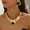 2025 New Style Women's Jewelry Geometric Inlaid Gemstone Design Exaggerated Necklace Versatile Earrings Women