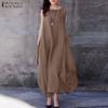 ZANZEA Women Daily Casual Cotton Dress Summer O-neck Sleeveless Loose Long Dress