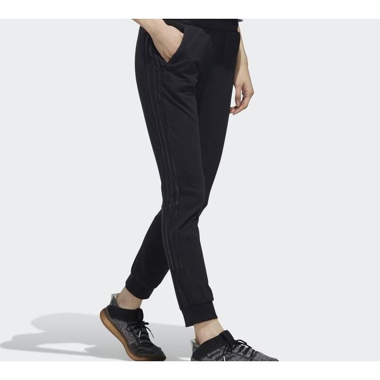 Adidas 3-полоски, зауженные к щиколотке повседневные трикотажные брюки женские, черные DY8698