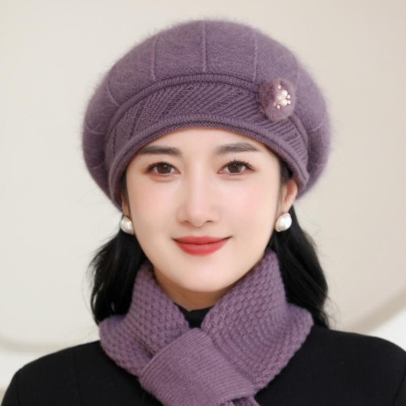 Берет из искусственного меха кролика, осенне-зимняя утолщенная теплая вязаная шерстяная шапка, головной убор