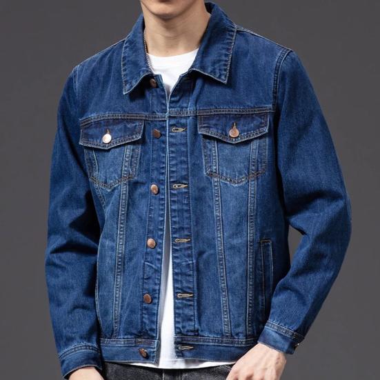 Мужская джинсовая куртка с длинными рукавами и несколькими карманами с лацканами, однотонный однобортный кардиган, свободное мужское пальто в корейском стиле на весну и осень
