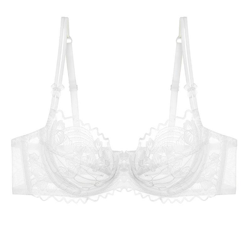 French lingerie, sexy and pure, ultra-thin see-through lace, plus-size bra, big bust minimized, anti-sagging bra
