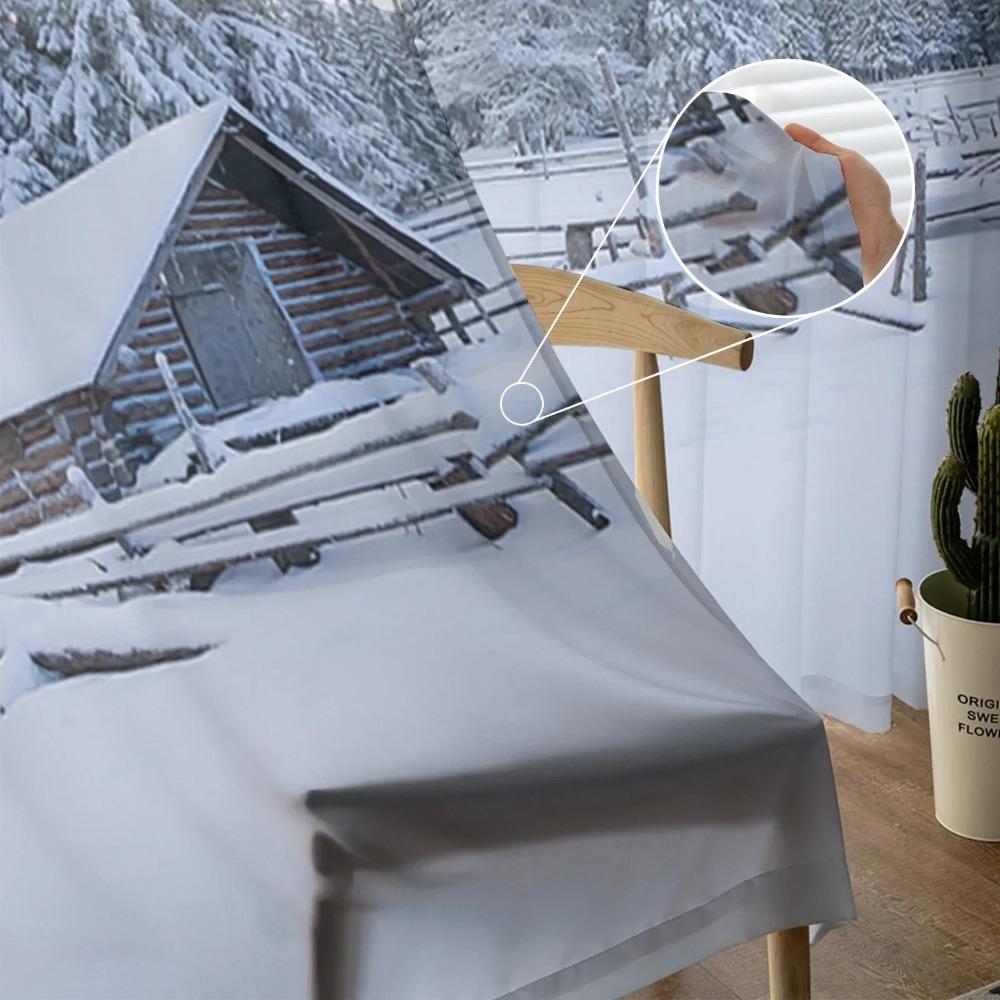 Зимний снег Горный утренний пейзаж Дом Тюль Шторы Гостиная Спальня Кухня Декор Шифон Прозрачная вуаль Оконные шторы