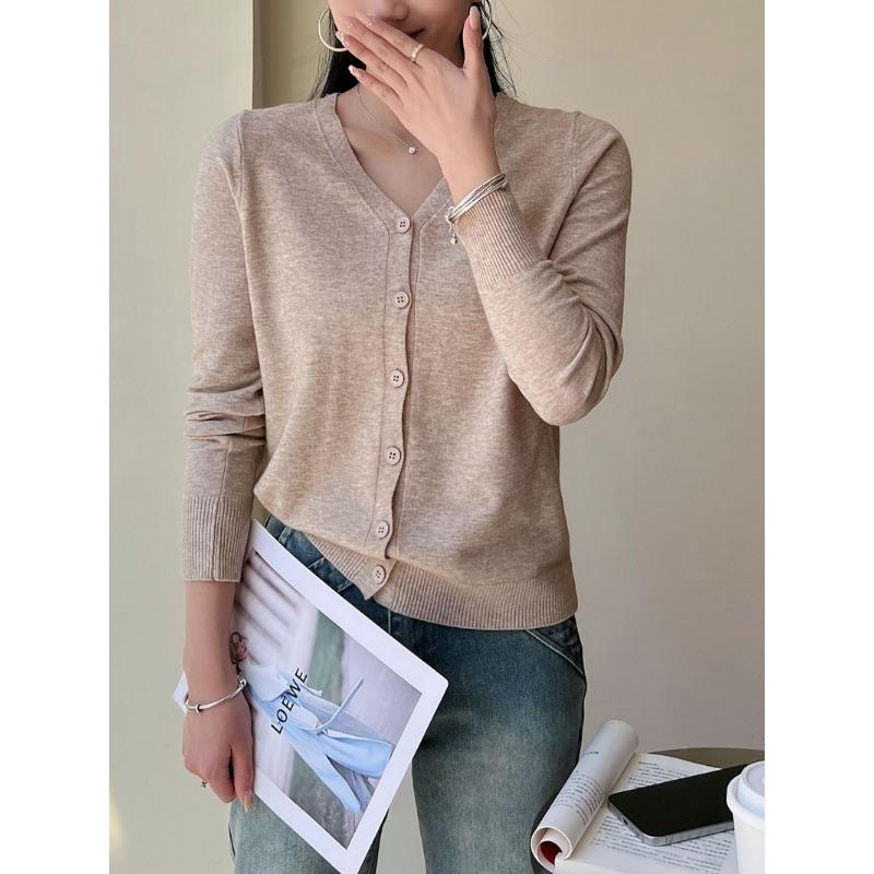 Женский вязаный кардиган с V-образным вырезом, мягкий допаминовый цвет, осенний свитер с длинными рукавами, куртка