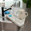 Triangle Corner Sink Caddy Dish Drying Rack Over The Sink Roll Up Dish Drainer Mat with Suction Cups Kitchen Organizer