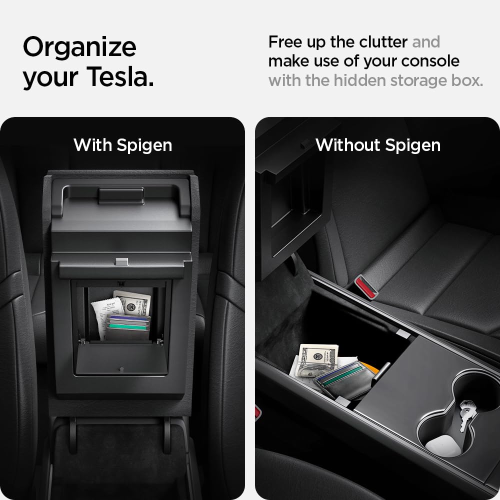 Spigen Tesla Armrest Model Compatible Storage Box Console Box Installation TO221 ACP04509 3/Y Multi-Function (Black)