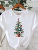 (Asian Size) New Year Tee Merry Christmas Festival Holiday Tree  O-neck Clothing Women's Top T Print Fashion Ladies Graphic T-shirts