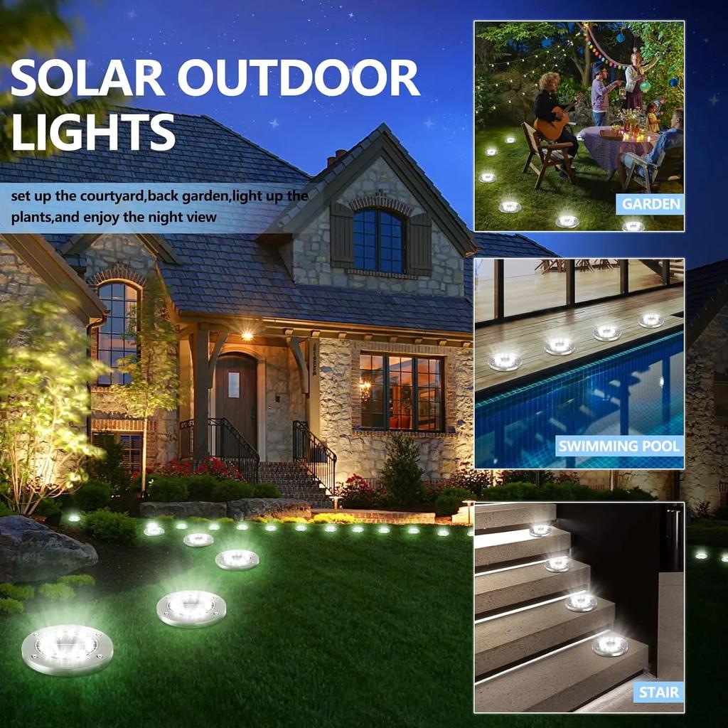 Solar Ground Lights Outdoor Decoration, 8/20LED Solar Garden Lights Waterproof, Solar Disk Lights for Yard, Pathway, Lawn, Patio