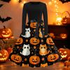 Womens Casual Long Sleeve Dress Halloween Print Fit and Flare A Line Dress with Round Neck and Waist Tie Belt for Everyday Wear
