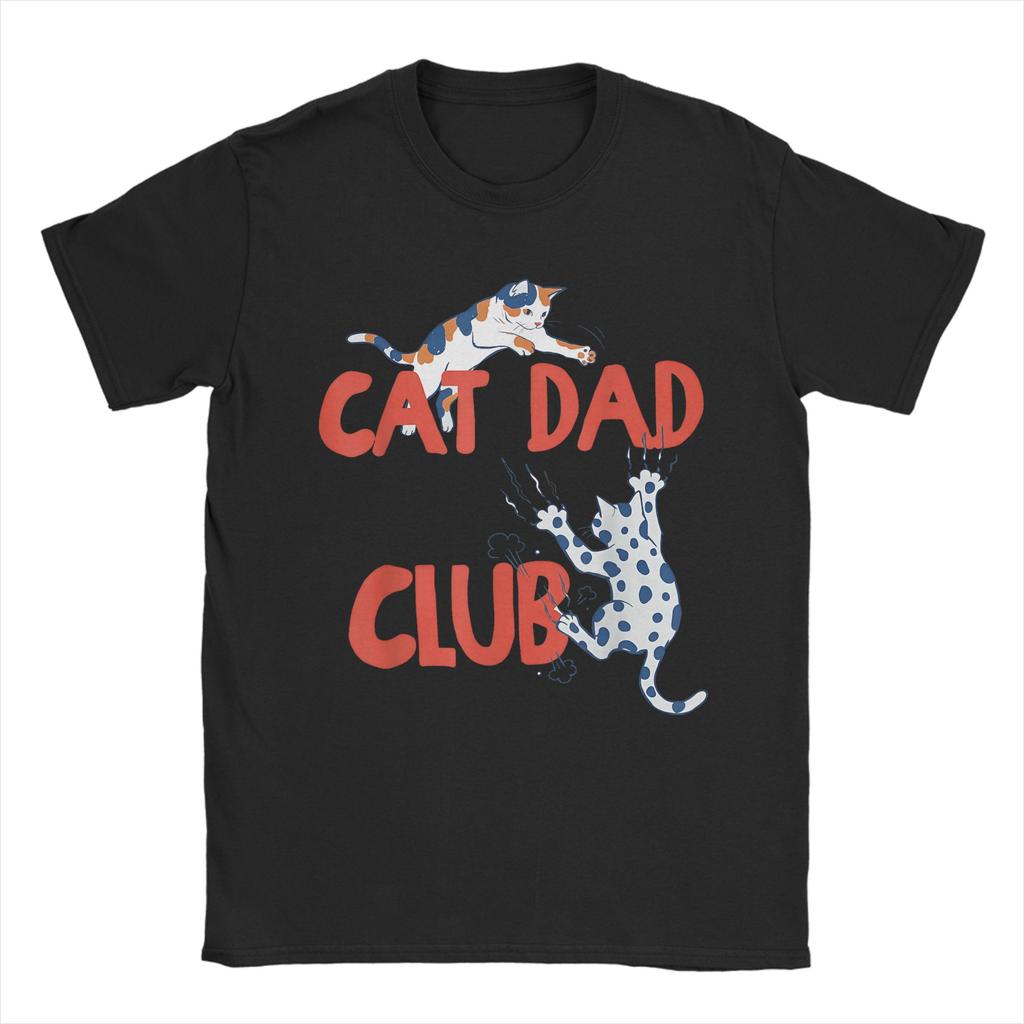 Cat Dad Club Cat Dad Funny Cat100% Cotton T Shirt For Men Summer Vintage T Shirts O Neck Hip Hop Tee Shirt Oversized Cheap Tops