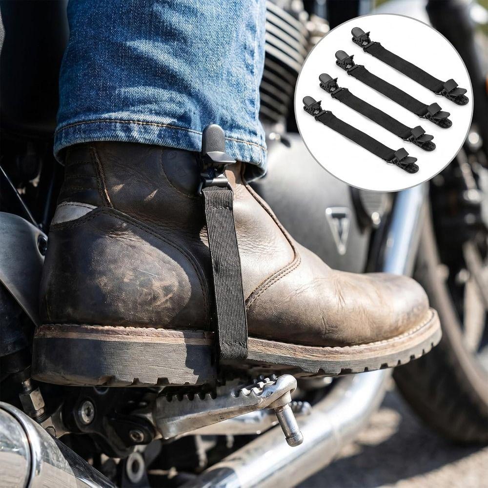4pcs Reusable Boot Straps Adjustable Elastic Straps with Clips Boot Straps Clamps Motorcycle Riding