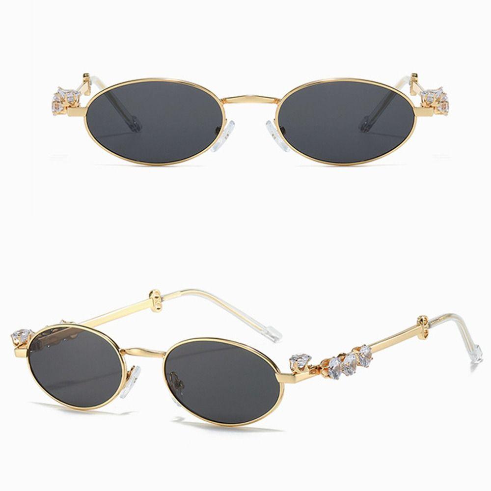 Y2k Rhinestone Sunglasses Bling Oval Women Sunglasses Convenient Retro Frame Eyewear Travel