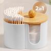 2In1 Connected Cotton Swab Box with Wooden Lid, Makeup Remover Cotton Storage Box, Desktop Cotton Storage Box with Cover
