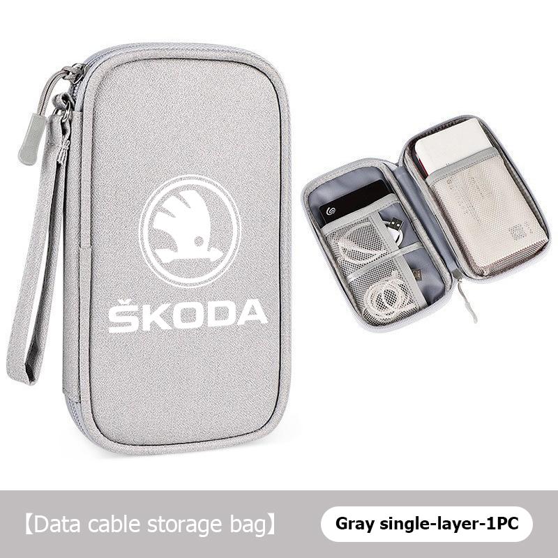 BATK3 Data Cable Storage Bag Travel Portable Digital Accessories Organizer Bag For Skoda Octavia A5 A7 RS Fabia Superb Rapid Karoq