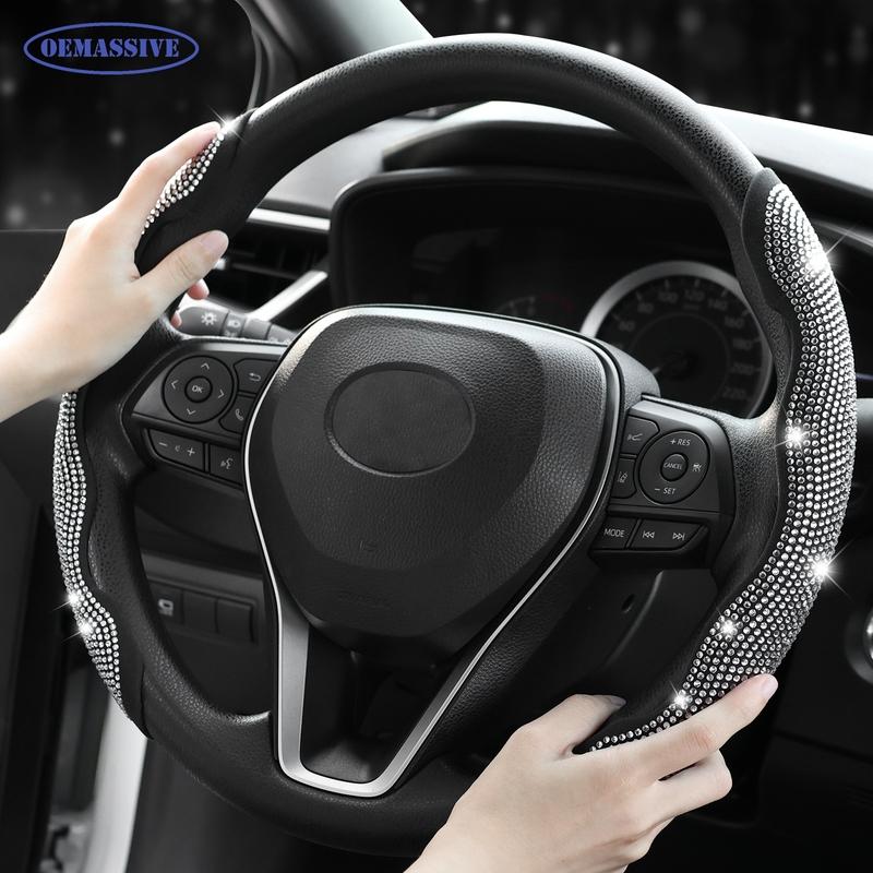 Universal 38cm Bling Crystal Steering Wheel Cover Sparkling Rhinestone Non-Slip Grip Protector for Car Decoration afety 1Pair