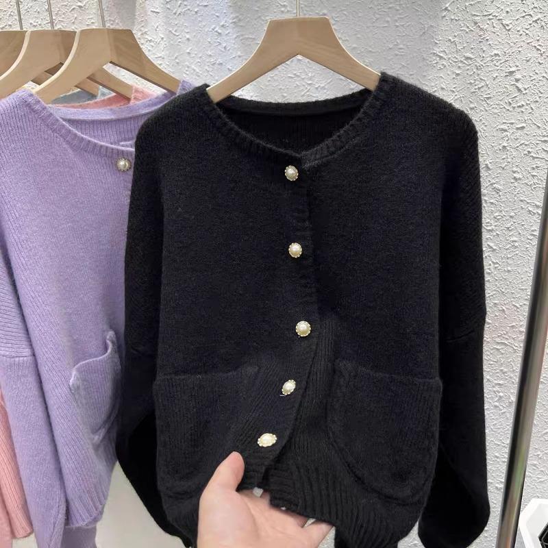 Кардиган, свитер, весенне-осенний свободный свитер с круглым вырезом, пальто, топ, женский мягкий клейкий милый однобортный вязаный кардиган