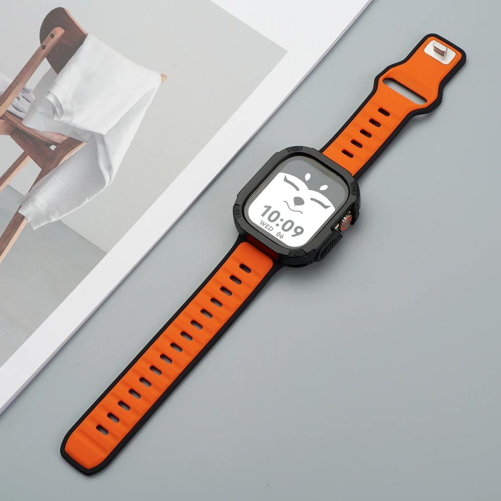 Ремешок+Чехол для Apple Watch 49мм 44 45 46ММ TPU+PC Защитный Бампер Силиконовый Ремешок для Iwatch Серии 10 9 8 7 6 5 4 Se Ultra 1 2