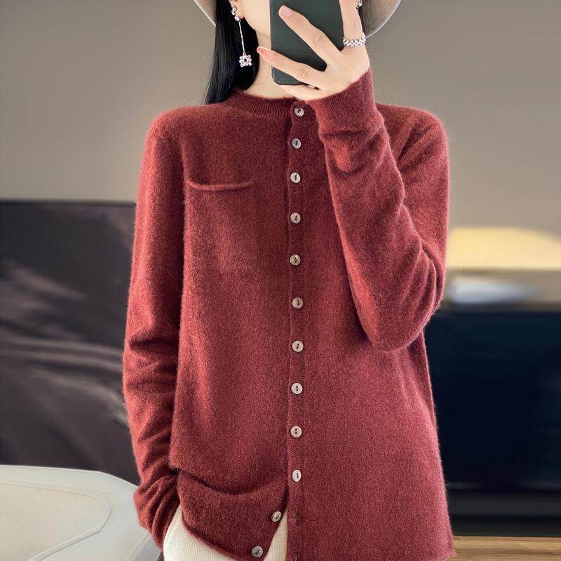 YYFS Женский кашемировый кардиган с круглым вырезом Qinghe Cashmere 30% Cashmere 70% Wool Зимний вязаный пуловер Осенний свитер Кашемировый свитер