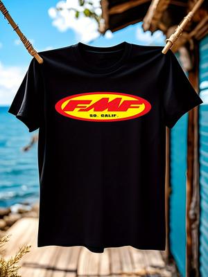 Футболка оверсайз с графическим логотипом FMF Motocross - Черная с желтой и красной печатью