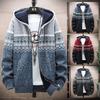 Мужской вязаный кардиган с капюшоном в корейском стиле - Color Block, с начесом, Осень/Зима