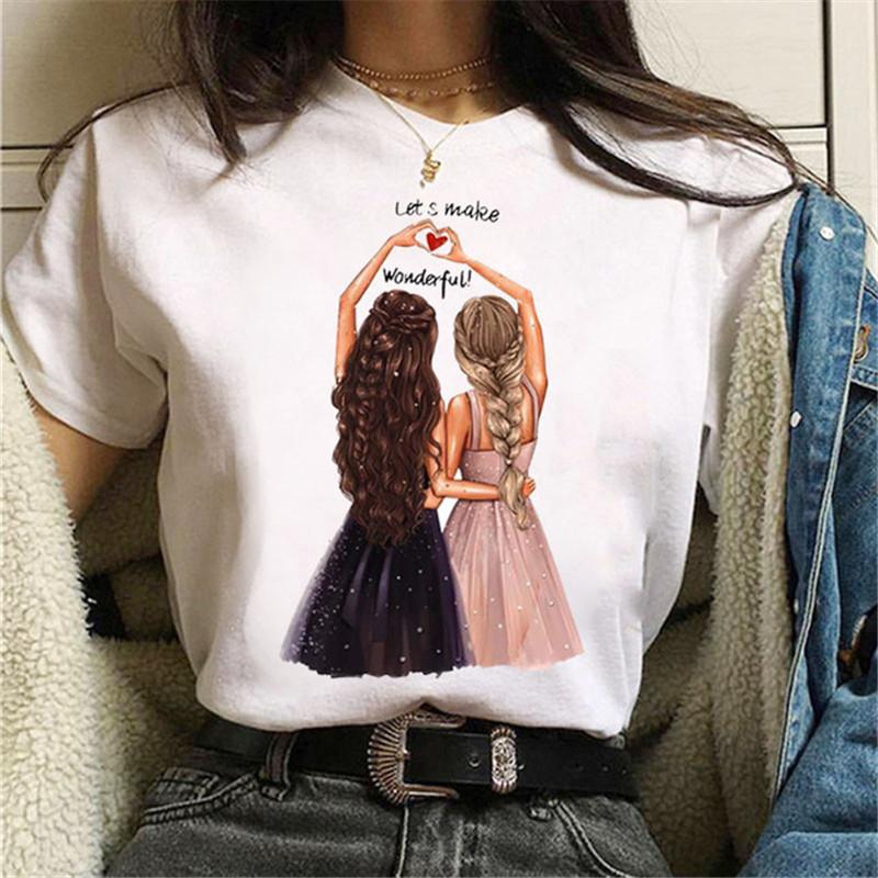 Fashion Friends Женская футболка с рисунком из мультфильма Женская футболка в стиле хип-хоп Женские рубашки Летний топ Уличная женская одежда