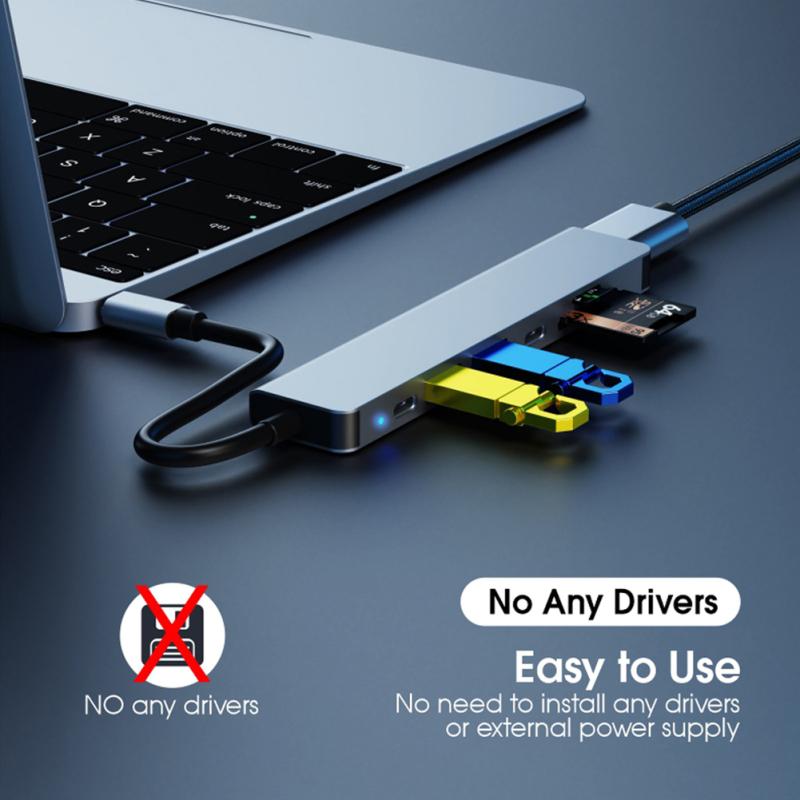Dj1013 7 в 1 Usb C Hub для 4k HDMI-совместимого адаптера типа C с Pd Tf Sd, совместимого для