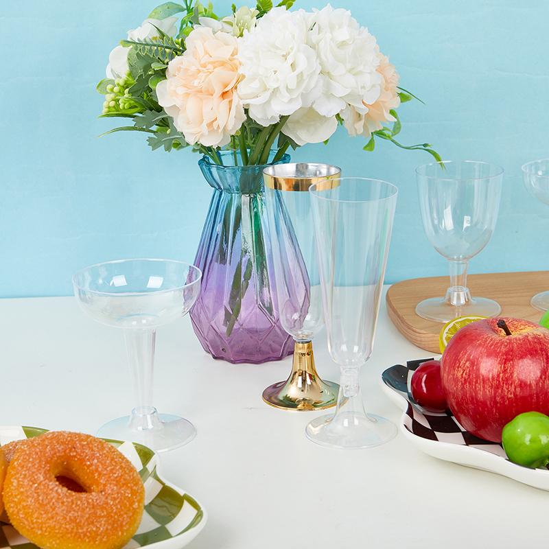 10 шт. Пластиковые фужеры для шампанского, одноразовые прозрачные пластиковые бокалы для шампанского для вечеринок, блестящие прозрачные пластиковые стаканчики для красного вина