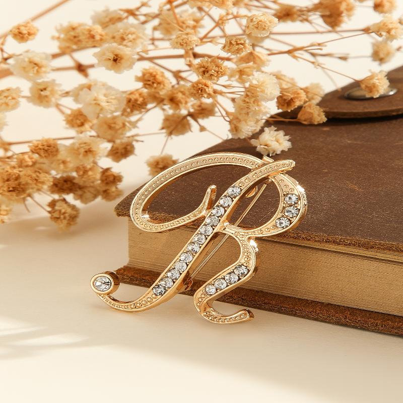 Женская брошь в виде буквы от A до Z, стразы, кристалл, золотистый цвет, английский алфавит, металлические значки, милая брошь, ювелирные аксессуары, подарок