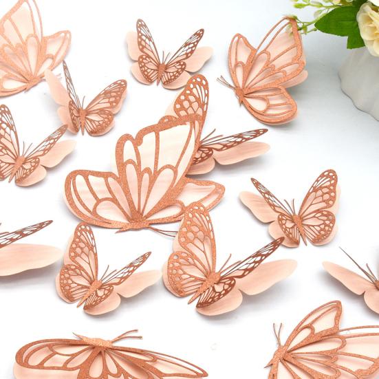 20 Pcs 2 Layers Wing Butterfly Wall Decor Self-Adhesive 3D Hollow Butterfly Stickers for Home Bedroom Cake Baby Shower Birthday Party Decoration