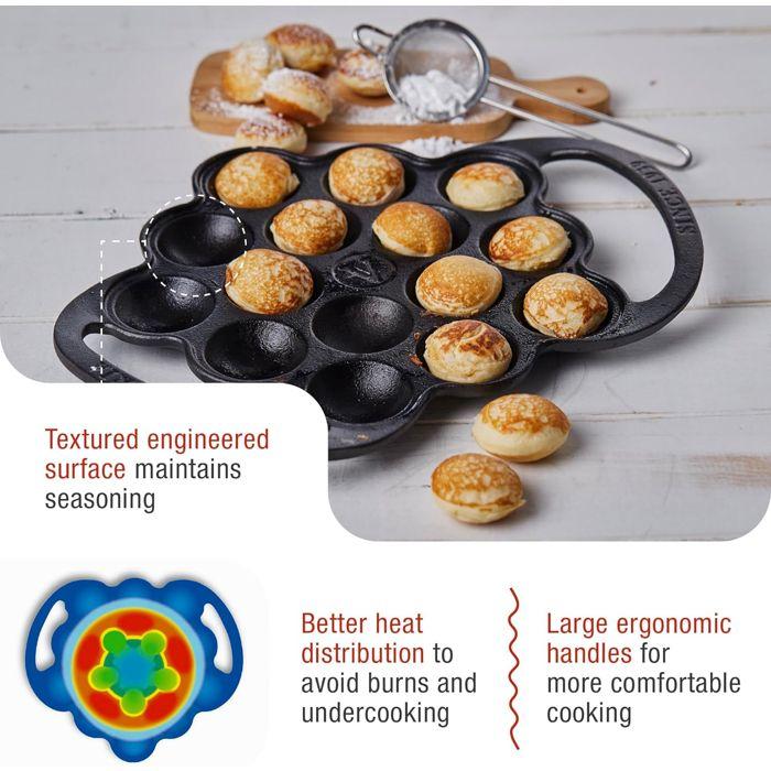 Poêle à Poffertjes en Fonte Assaisonnée 15 Cavités pour Mini Pancakes, Blinis Victoria 36.225 Noir