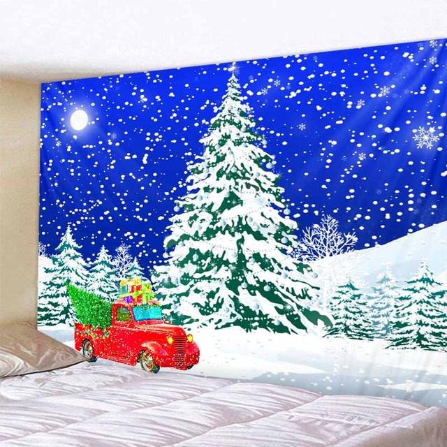 Рождественская снежная сцена Рождественская елка гобелен настенный Санта-Клаус Лось эстетика украшение комнаты украшение стены дома