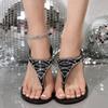 Fashion Women's Summer Clip Toe Sandals 2025 Fashion Shiny Crystal Shoes for Women Round Toe Flat Sandals Woman Non Slip Beach Sandalias
