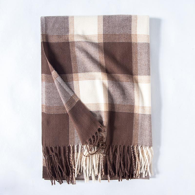 Women Scarf Winter Plaid Tassel Shawl Warm
