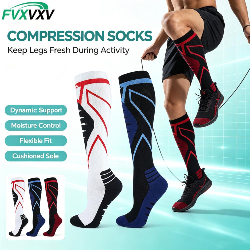 1Pair Compression Socks for Men Women 15-20mmHg Graduated Support Stockings for Running Athletic Sports Nurses Flight Travel 1