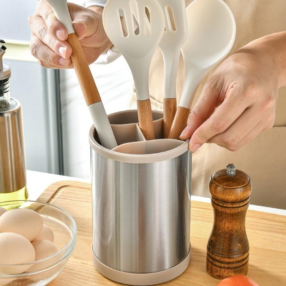 Rotatable Cooking Tools Organizer Plastic Cutlery Drainer Stand Kitchen Utensils Holder Home