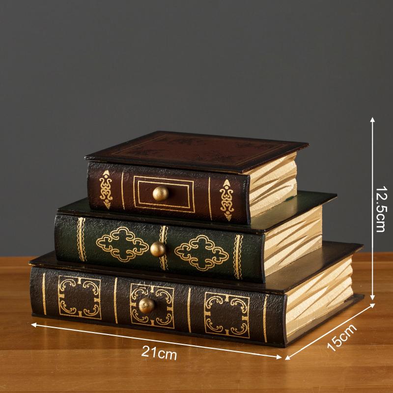 Винтажная деревянная шкатулка в форме книги Декоративные предметы для дома Спальни Шкатулка для украшений Украшения Офиса Рабочего стола Аксессуары для хранения