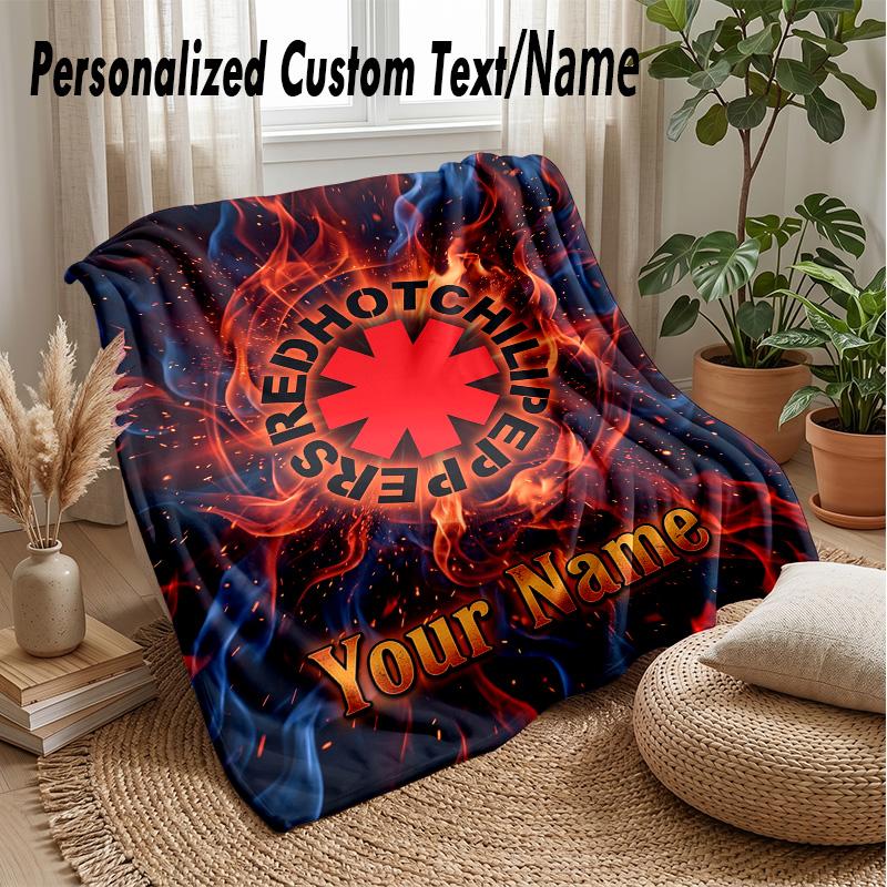 Red Hot Chili Peppers Custom Flannel Throw Blanket Print Your Name Text Soft Warm Blanket Holiday Present