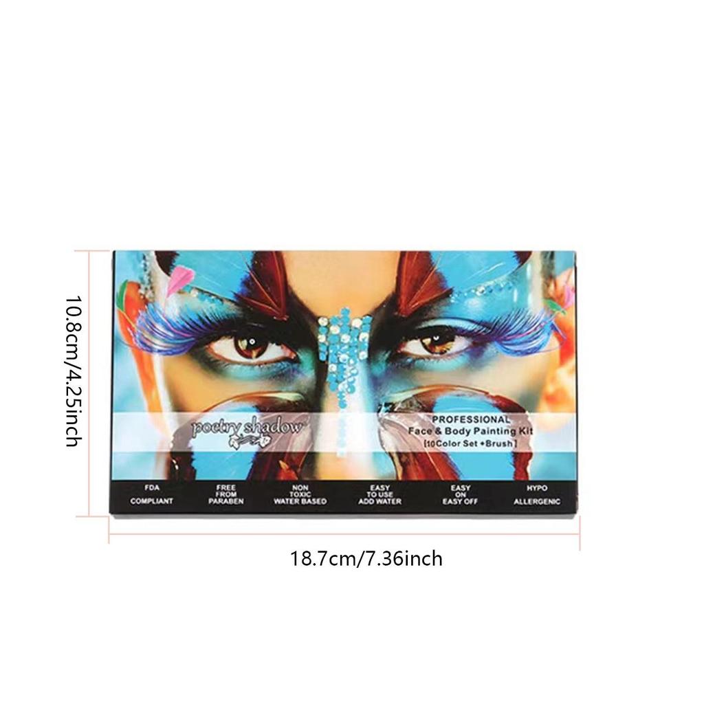 Пластина для аквагрима Набор для аквагрима для лица и тела - Макияж для вечеринок и Хэллоуина с тремя кисточками